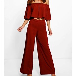 Off the shoulder and wide leg trouser Co-Ord